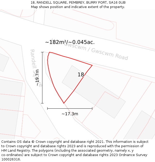 18, RANDELL SQUARE, PEMBREY, BURRY PORT, SA16 0UB: Plot and title map