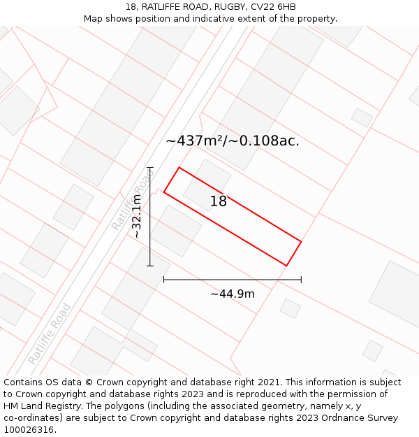 18, RATLIFFE ROAD, RUGBY, CV22 6HB: Plot and title map