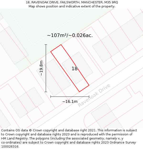 18, RAVENOAK DRIVE, FAILSWORTH, MANCHESTER, M35 9RQ: Plot and title map