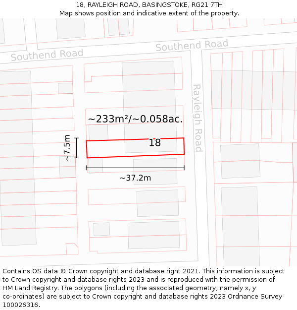 18, RAYLEIGH ROAD, BASINGSTOKE, RG21 7TH: Plot and title map