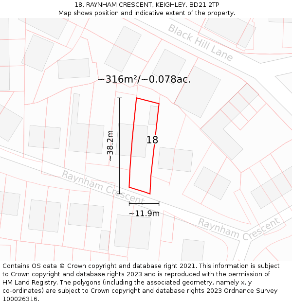 18, RAYNHAM CRESCENT, KEIGHLEY, BD21 2TP: Plot and title map