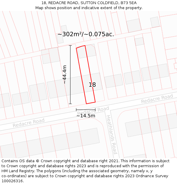 18, REDACRE ROAD, SUTTON COLDFIELD, B73 5EA: Plot and title map