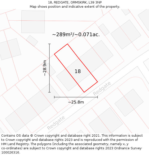 18, REDGATE, ORMSKIRK, L39 3NP: Plot and title map