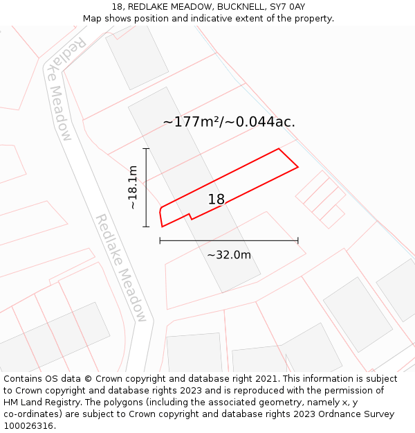 18, REDLAKE MEADOW, BUCKNELL, SY7 0AY: Plot and title map