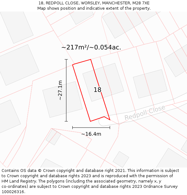 18, REDPOLL CLOSE, WORSLEY, MANCHESTER, M28 7XE: Plot and title map