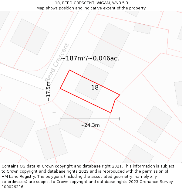 18, REED CRESCENT, WIGAN, WN3 5JR: Plot and title map