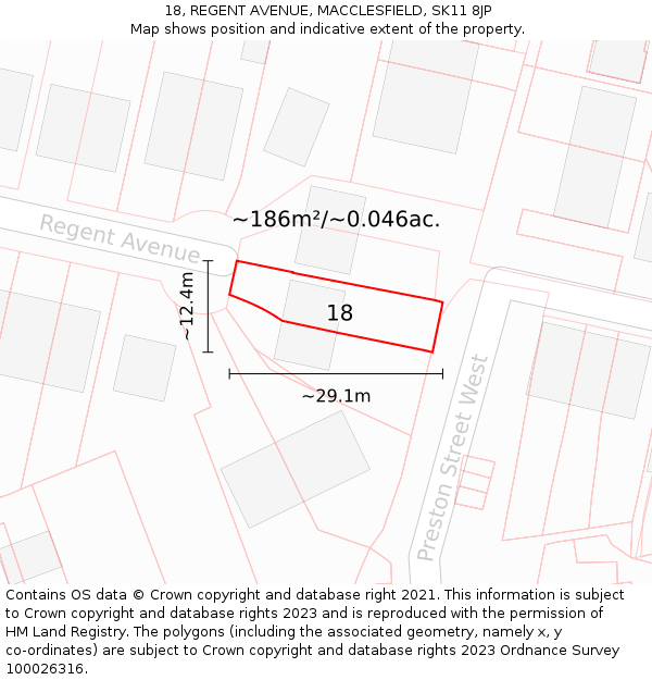 18, REGENT AVENUE, MACCLESFIELD, SK11 8JP: Plot and title map