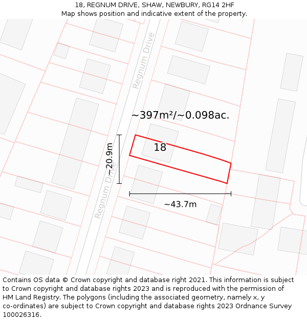 18, REGNUM DRIVE, SHAW, NEWBURY, RG14 2HF: Plot and title map