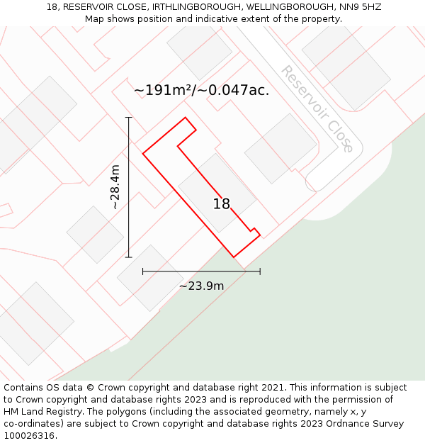 18, RESERVOIR CLOSE, IRTHLINGBOROUGH, WELLINGBOROUGH, NN9 5HZ: Plot and title map