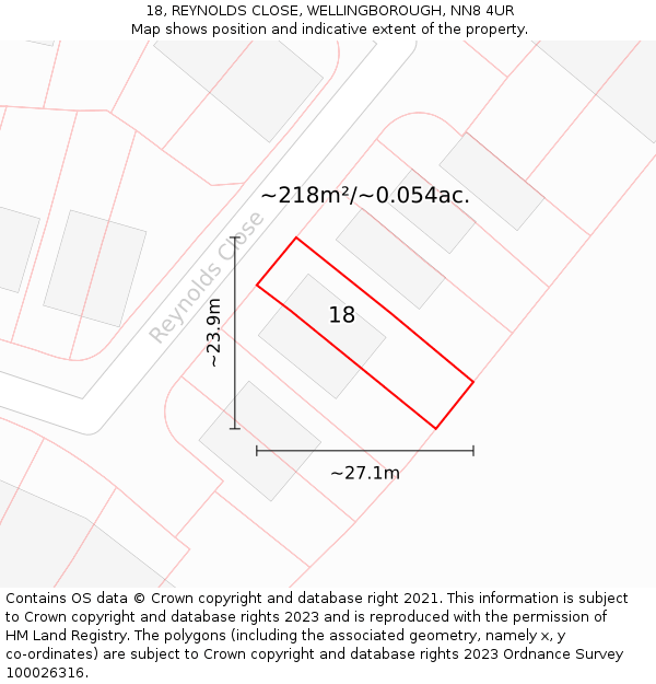 18, REYNOLDS CLOSE, WELLINGBOROUGH, NN8 4UR: Plot and title map