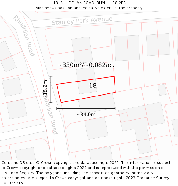 18, RHUDDLAN ROAD, RHYL, LL18 2PR: Plot and title map