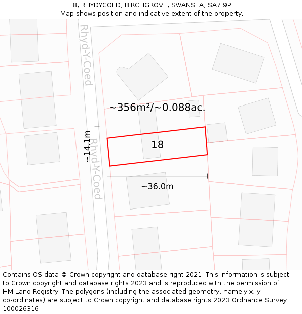 18, RHYDYCOED, BIRCHGROVE, SWANSEA, SA7 9PE: Plot and title map