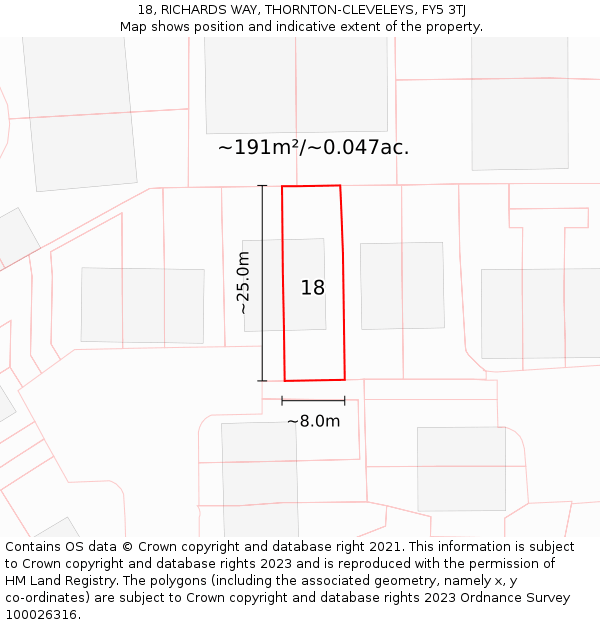 18, RICHARDS WAY, THORNTON-CLEVELEYS, FY5 3TJ: Plot and title map