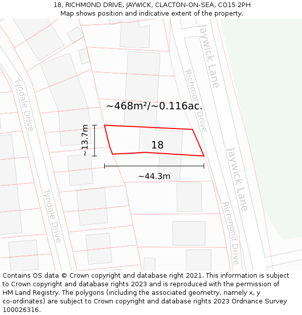 18, RICHMOND DRIVE, JAYWICK, CLACTON-ON-SEA, CO15 2PH: Plot and title map