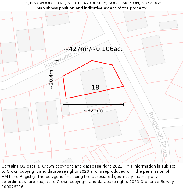 18, RINGWOOD DRIVE, NORTH BADDESLEY, SOUTHAMPTON, SO52 9GY: Plot and title map