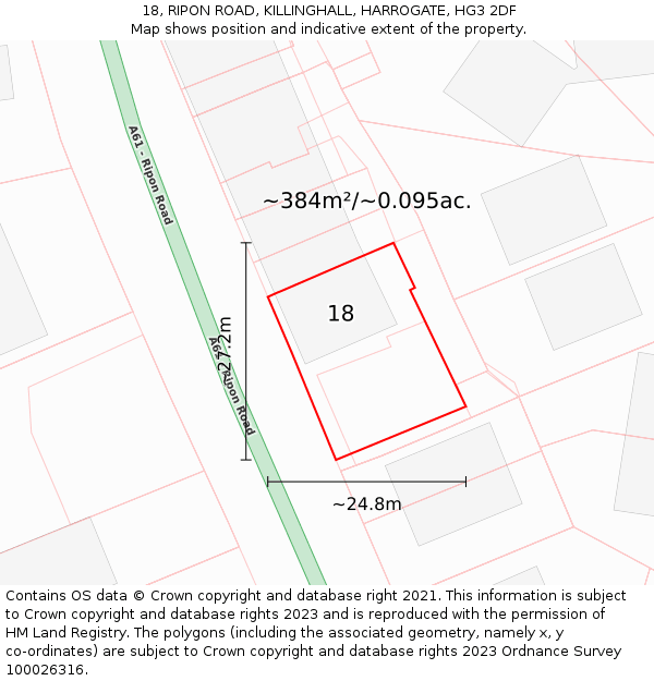 18, RIPON ROAD, KILLINGHALL, HARROGATE, HG3 2DF: Plot and title map