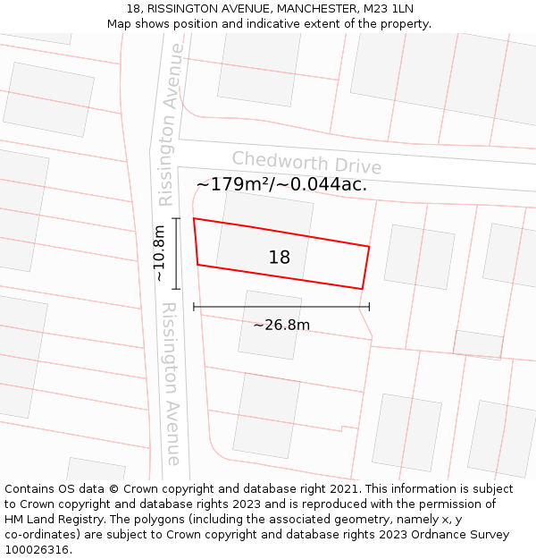 18, RISSINGTON AVENUE, MANCHESTER, M23 1LN: Plot and title map