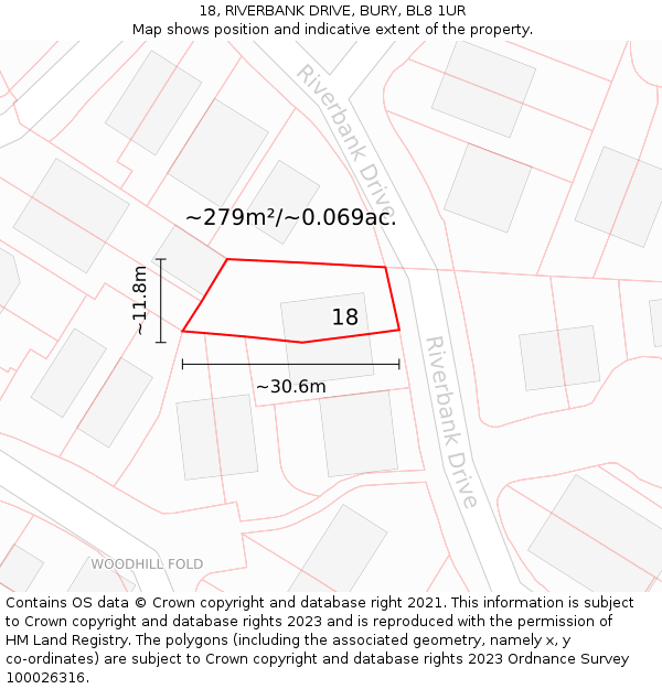 18, RIVERBANK DRIVE, BURY, BL8 1UR: Plot and title map