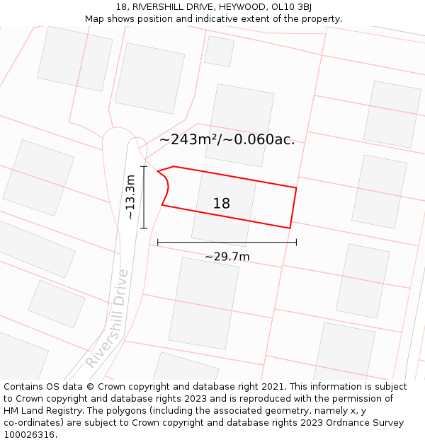 18, RIVERSHILL DRIVE, HEYWOOD, OL10 3BJ: Plot and title map