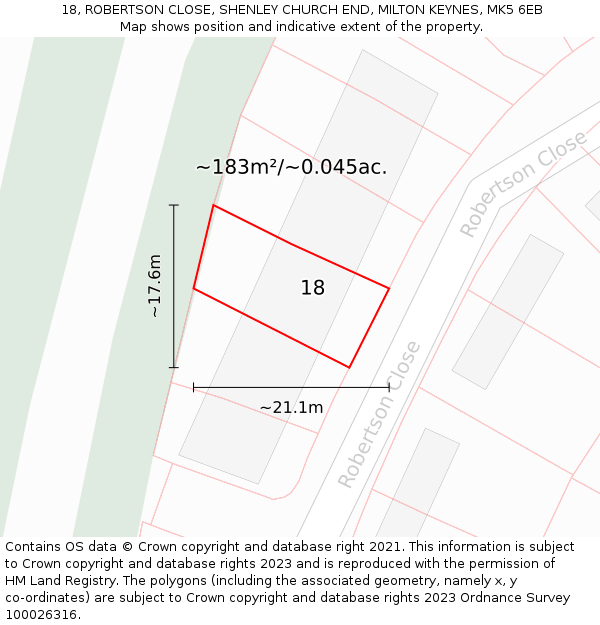 18, ROBERTSON CLOSE, SHENLEY CHURCH END, MILTON KEYNES, MK5 6EB: Plot and title map