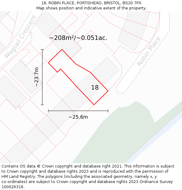 18, ROBIN PLACE, PORTISHEAD, BRISTOL, BS20 7PX: Plot and title map