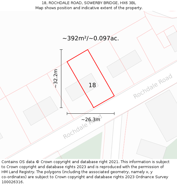 18, ROCHDALE ROAD, SOWERBY BRIDGE, HX6 3BL: Plot and title map