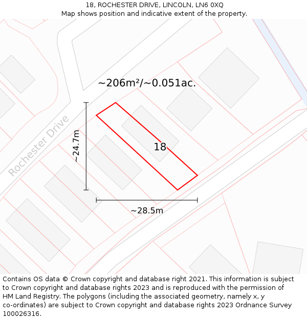 18, ROCHESTER DRIVE, LINCOLN, LN6 0XQ: Plot and title map