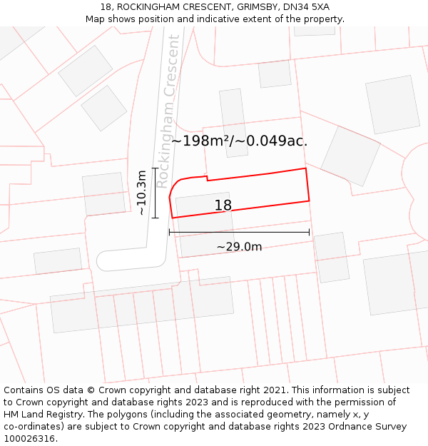 18, ROCKINGHAM CRESCENT, GRIMSBY, DN34 5XA: Plot and title map