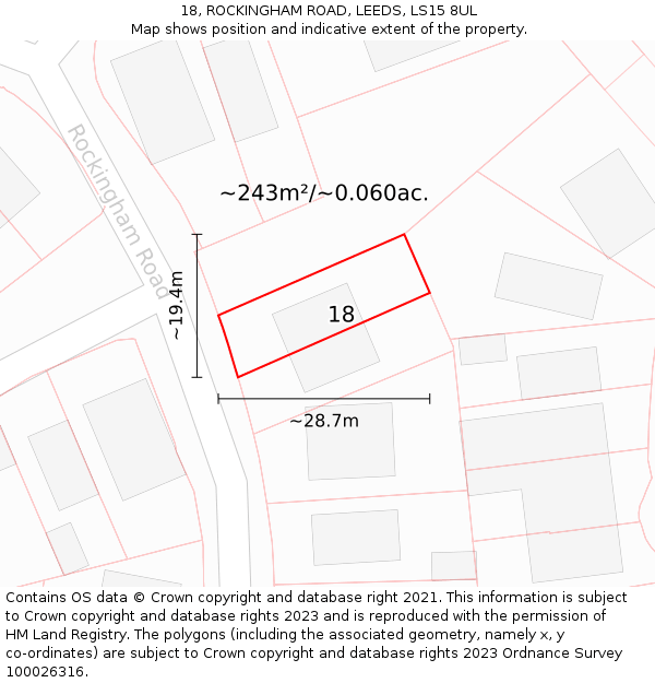 18, ROCKINGHAM ROAD, LEEDS, LS15 8UL: Plot and title map