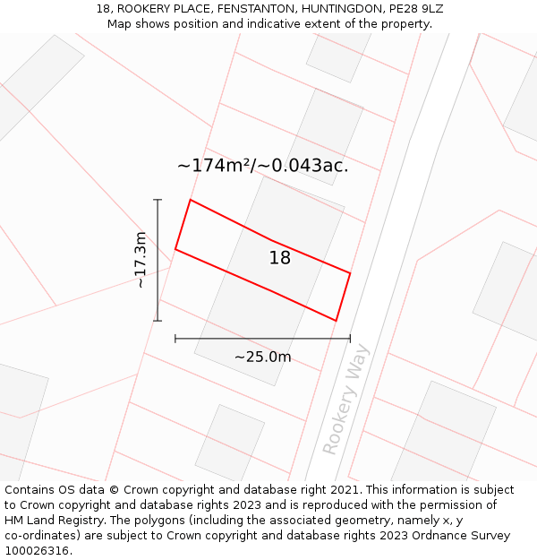 18, ROOKERY PLACE, FENSTANTON, HUNTINGDON, PE28 9LZ: Plot and title map