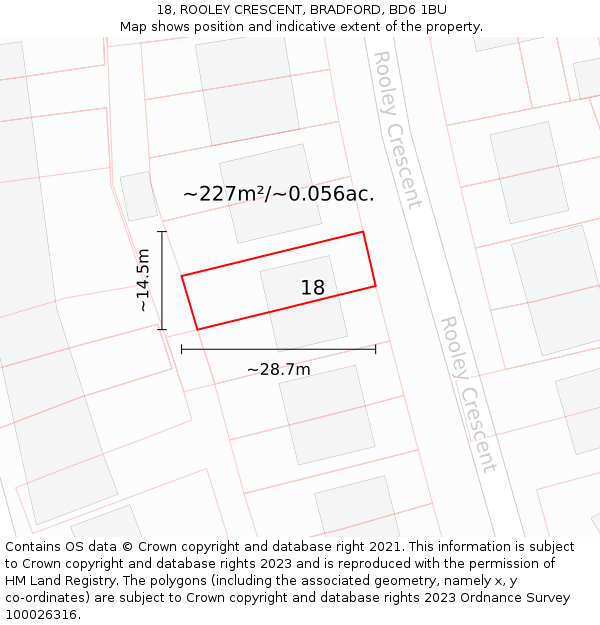 18, ROOLEY CRESCENT, BRADFORD, BD6 1BU: Plot and title map