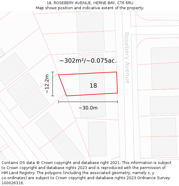 18, ROSEBERY AVENUE, HERNE BAY, CT6 6RU: Plot and title map