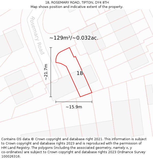 18, ROSEMARY ROAD, TIPTON, DY4 8TH: Plot and title map