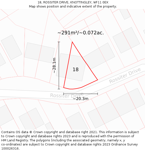 18, ROSSITER DRIVE, KNOTTINGLEY, WF11 0EX: Plot and title map