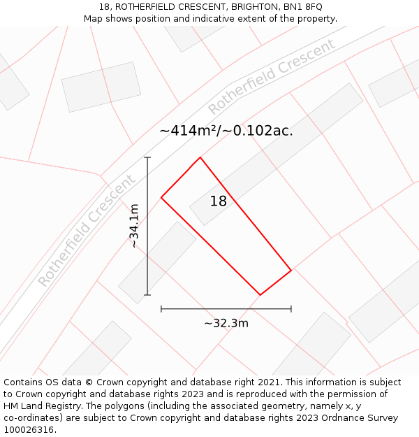 18, ROTHERFIELD CRESCENT, BRIGHTON, BN1 8FQ: Plot and title map