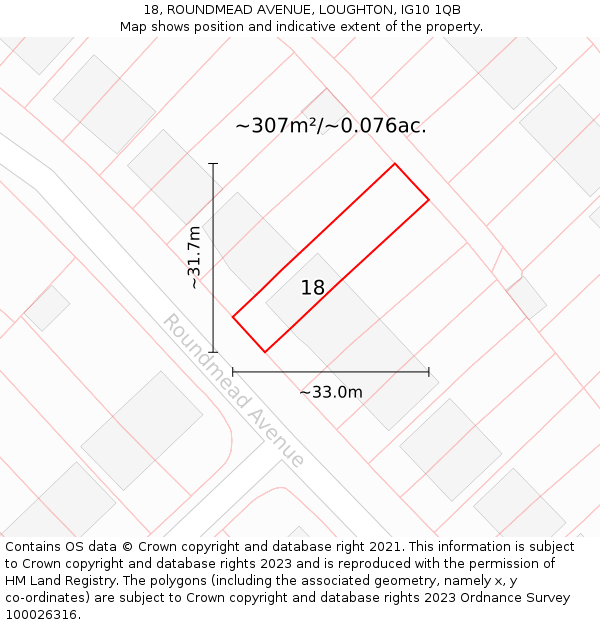 18, ROUNDMEAD AVENUE, LOUGHTON, IG10 1QB: Plot and title map