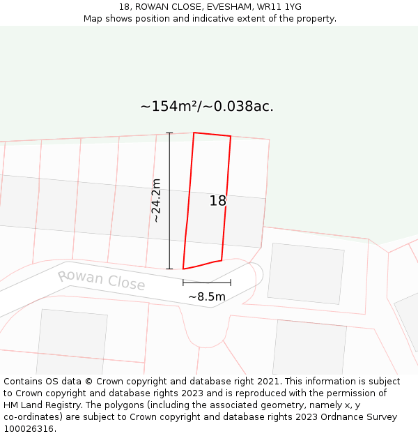 18, ROWAN CLOSE, EVESHAM, WR11 1YG: Plot and title map