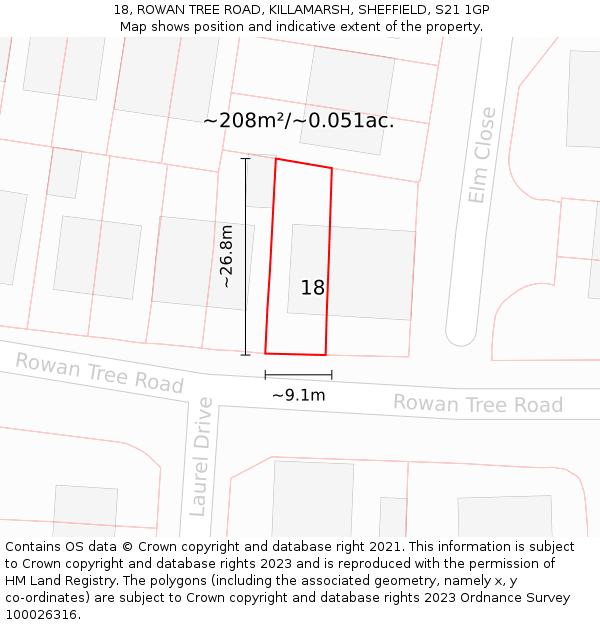 18, ROWAN TREE ROAD, KILLAMARSH, SHEFFIELD, S21 1GP: Plot and title map