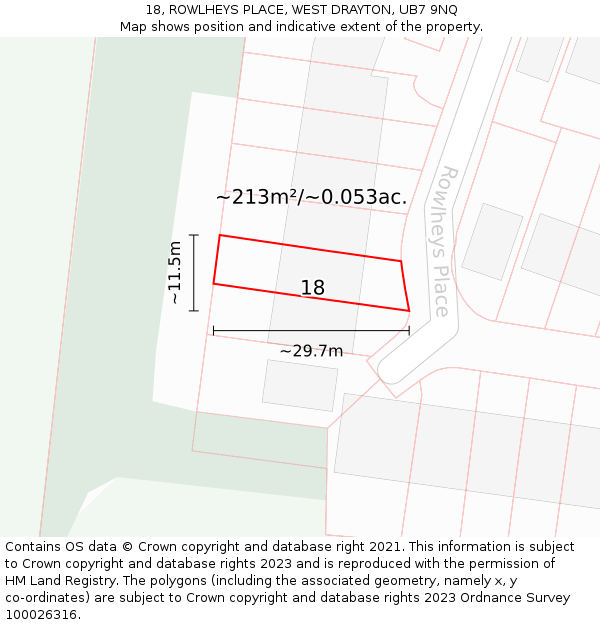 18, ROWLHEYS PLACE, WEST DRAYTON, UB7 9NQ: Plot and title map