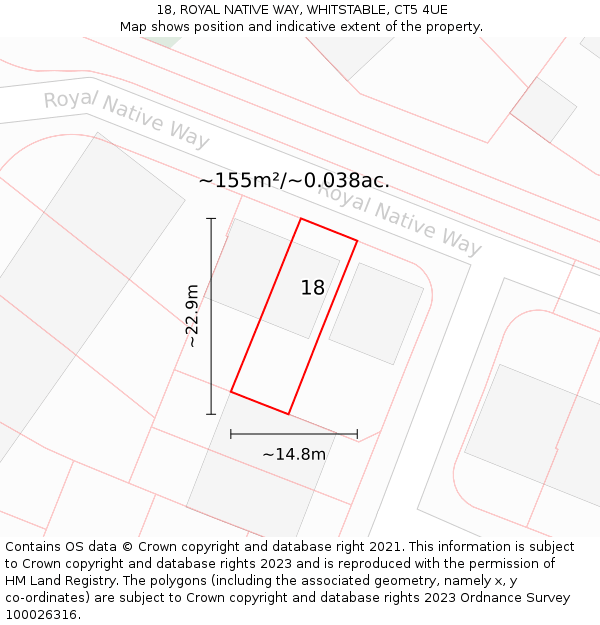 18, ROYAL NATIVE WAY, WHITSTABLE, CT5 4UE: Plot and title map