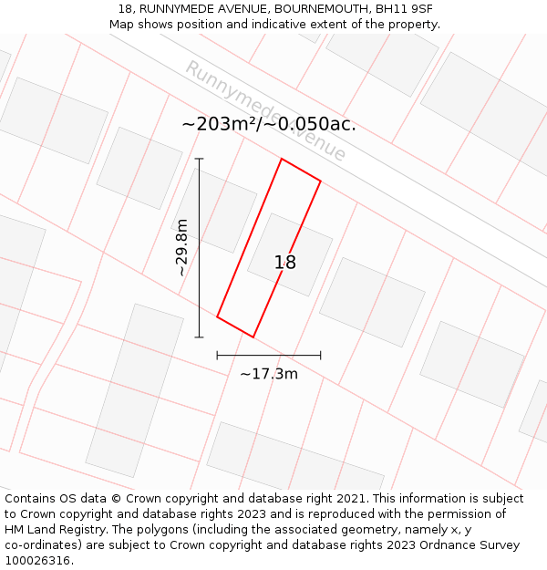 18, RUNNYMEDE AVENUE, BOURNEMOUTH, BH11 9SF: Plot and title map