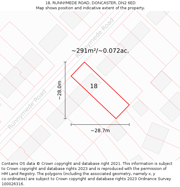 18, RUNNYMEDE ROAD, DONCASTER, DN2 6ED: Plot and title map