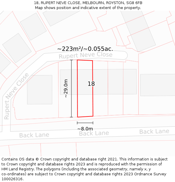 18, RUPERT NEVE CLOSE, MELBOURN, ROYSTON, SG8 6FB: Plot and title map