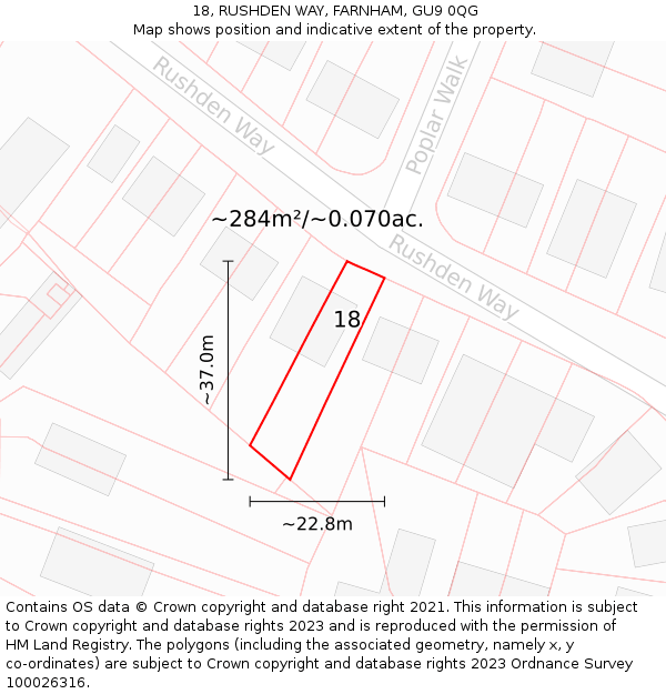 18, RUSHDEN WAY, FARNHAM, GU9 0QG: Plot and title map