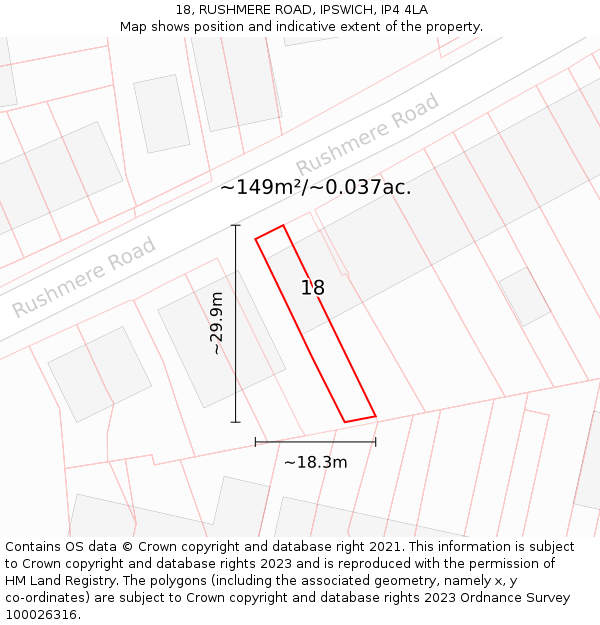 18, RUSHMERE ROAD, IPSWICH, IP4 4LA: Plot and title map