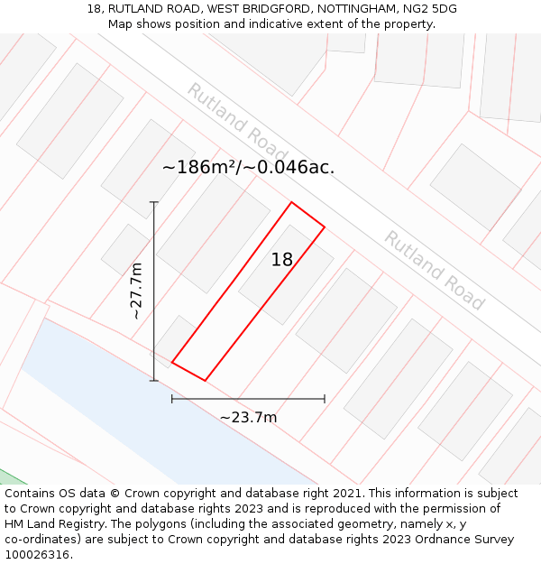 18, RUTLAND ROAD, WEST BRIDGFORD, NOTTINGHAM, NG2 5DG: Plot and title map