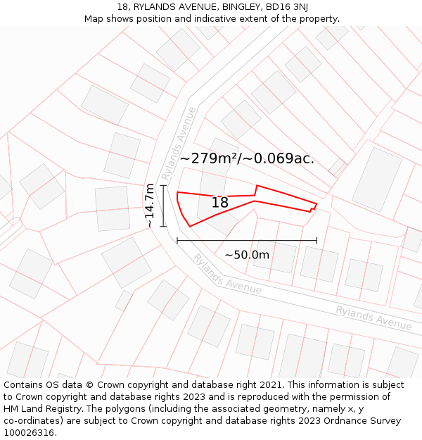 18, RYLANDS AVENUE, BINGLEY, BD16 3NJ: Plot and title map