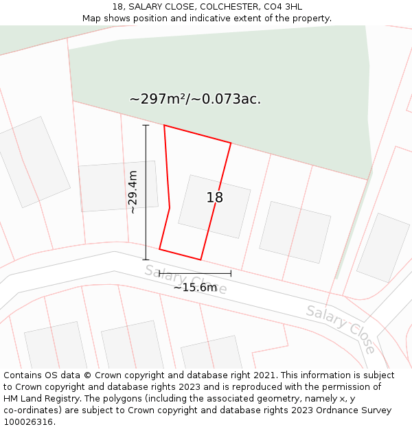 18, SALARY CLOSE, COLCHESTER, CO4 3HL: Plot and title map