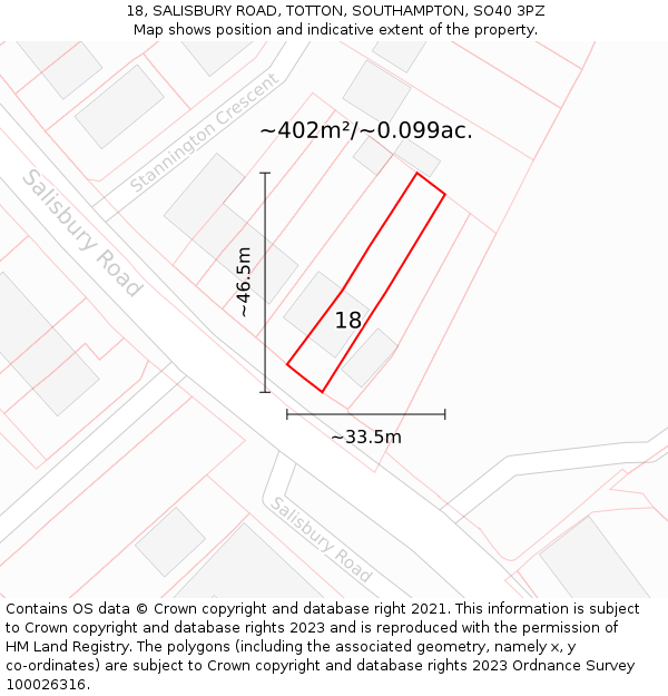 18, SALISBURY ROAD, TOTTON, SOUTHAMPTON, SO40 3PZ: Plot and title map