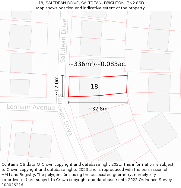 18, SALTDEAN DRIVE, SALTDEAN, BRIGHTON, BN2 8SB: Plot and title map